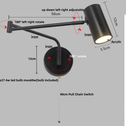 DecorBites™ Acrylic Iron LED Wall Lamp Modern Rotate Black Stair Light