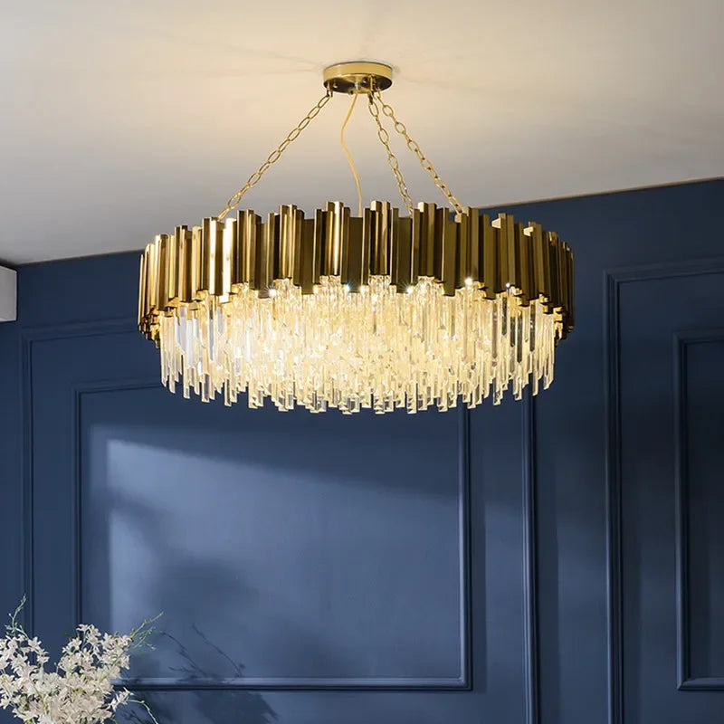 Gold Crystal LED Pendant 18-Light 2-Tier Design