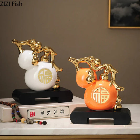 Decorbites™ Goldene Kürbis-Keramikskulptur - Modernes Kunstzimmer-Dekor