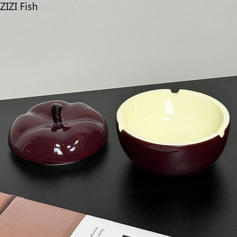 Decorbites™ Tiefrote Keramik-Apfel-Aschenbecher für Raucherzubehör im Zuhause und Büro