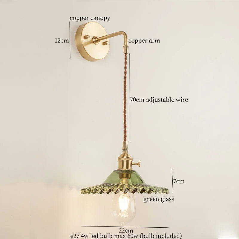 DecorBites™ Green Glass LED Wall Light Fixture | Modern Nordic Pull Chain Lamp