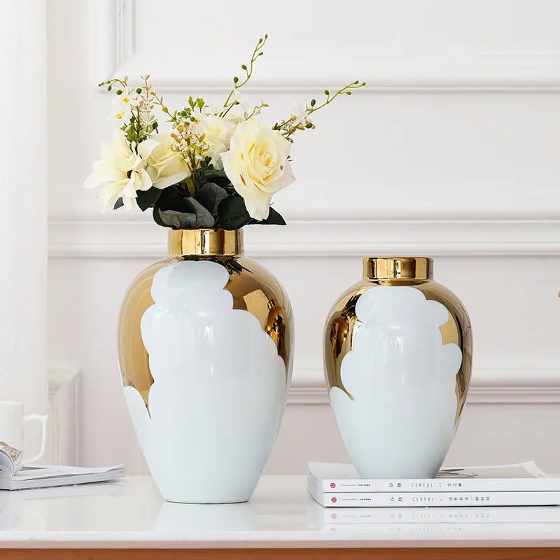 Gold White Ceramic Vase