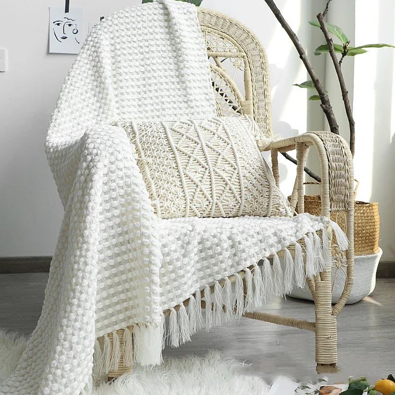 DecorBites™ Knitted Nordic White Casual Blanket - Soft & Comfortable Sofa Throw Bed End Cover for Home Decor & Travel