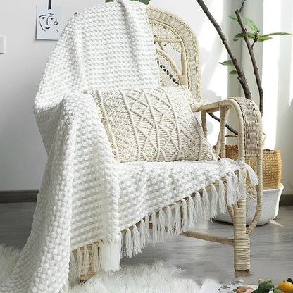 DecorBites™ Knitted Nordic White Casual Blanket - Soft & Comfortable Sofa Throw Bed End Cover for Home Decor & Travel