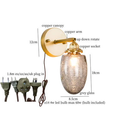 Decorbites™ Graue Glas LED Wandlampe Schlafzimmer Wohnzimmer Loft Modern Kupfer Wandlampe