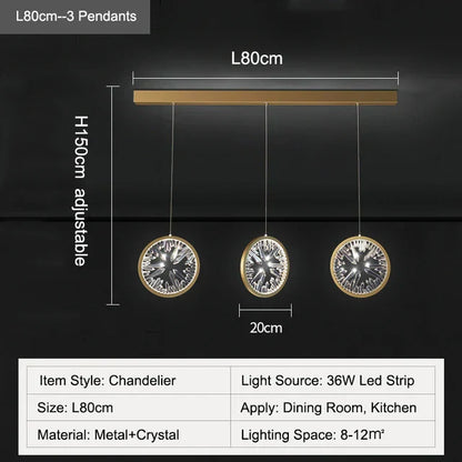 DecorBites™ Crystal Pendant Chandelier for Dining Room, Kitchen, Restaurant, Bar - Modern LED Luxury Lighting