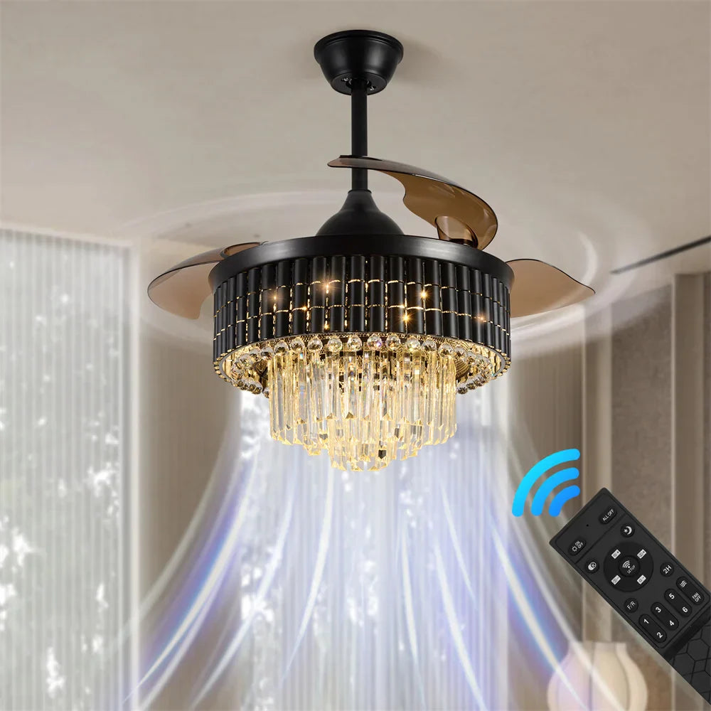 Decorbites™ Kristall-Fandelier-Deckenventilator mit ausziehbarem Kronleuchter & unsichtbaren Flügeln