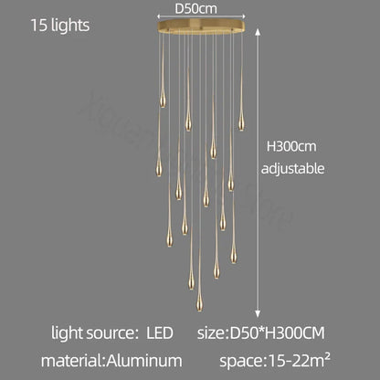 Decorbites™ Gold LED-Kronleuchter für das Wohnzimmer und die Treppe eines Duplex-Villas