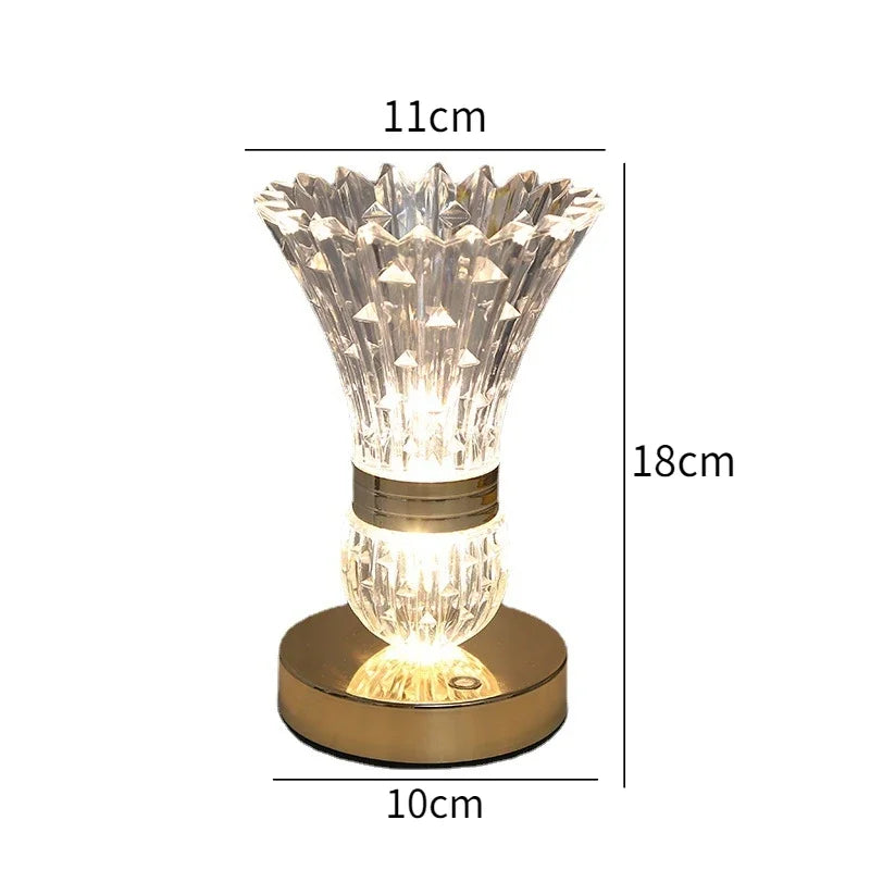 Decorbites™ Kristall-LED-Vasen-Tischleuchte mit Berührungsschalter, Dreifarbige Dimmbarkeit, Dekoration für Schlafzimmer und Wohnzimmer
