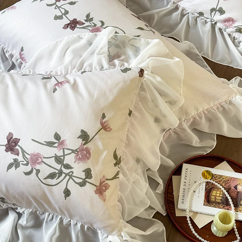 Decorbites™ Spitzen-Volants-Prinzessin-Baumwoll-Bettwäsche-Set, Blumen-Quiltbezug, Mädchen-Hochzeits-Heimtextilien