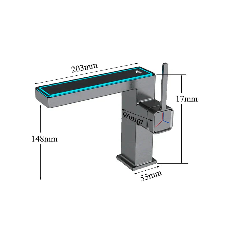 Decorbites™ Gun-Grau Digitales Display Beckenarmatur: Moderne Schwarze Badezimmer-Waschbeckenarmatur mit Temperaturanzeige