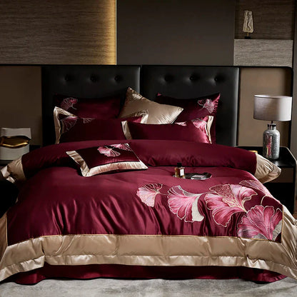 DecorBites™ Ginkgo Biloba Embroidery 1000TC Egyptian Cotton Bedding Set