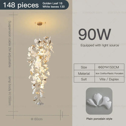 Decorbites™ Ginkgo-Blatt-Keramik-Kronleuchter: Modernes nordisches Wohnzimmer- & Hotellobby-Beleuchtung