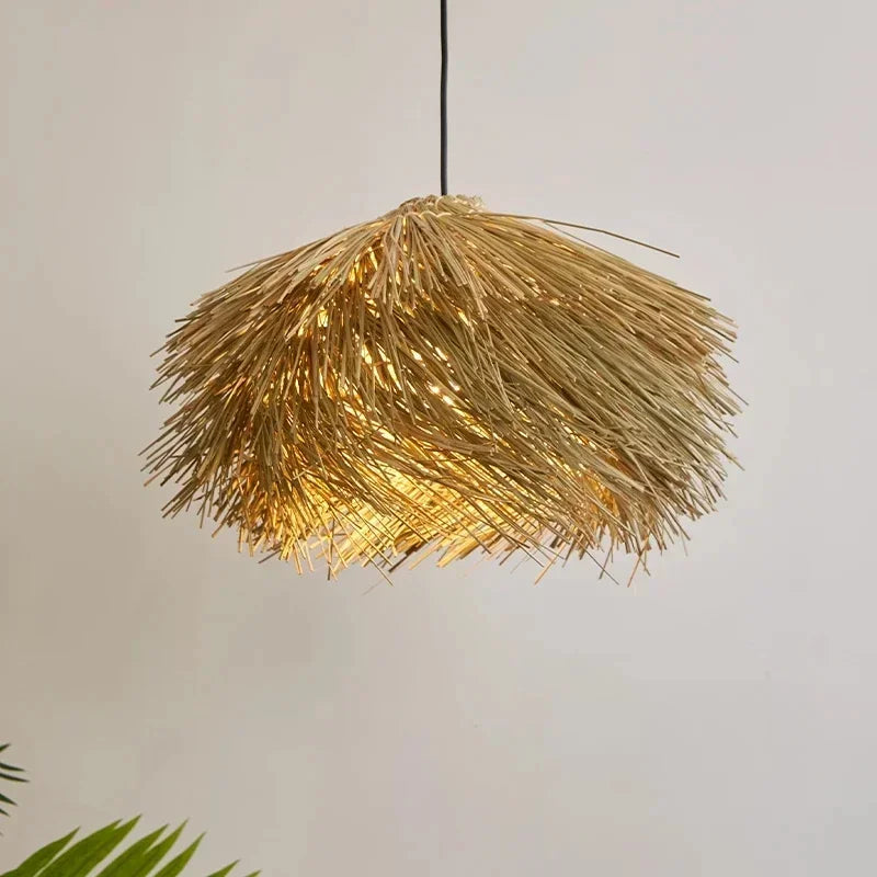 Handwoven Wicker Pendant Light in Natural Straw Shade