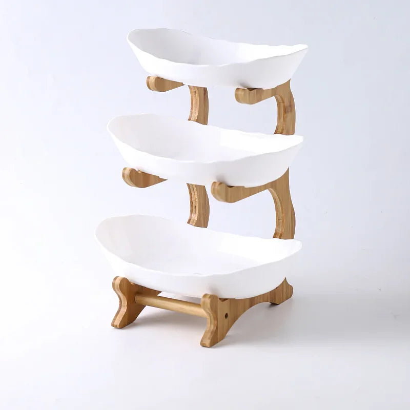 DecorBites™ 3-stöckiges Tellerset: Geschirr, Obstschale, Snackständer, Tortenplatte, Salatschüssel