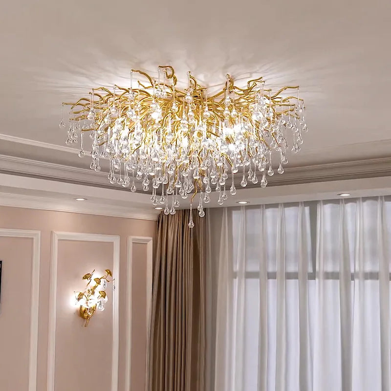 Gold Crystal LED Chandelier Polished Round150cm