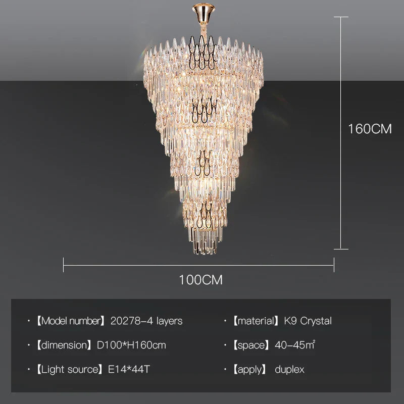 Decorbites™ Kristall-LED-Kronleuchter | Langes Treppenhaus-Villa-Licht | Moderne Luxus-Säulenlampe