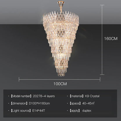 Decorbites™ Kristall-LED-Kronleuchter | Langes Treppenhaus-Villa-Licht | Moderne Luxus-Säulenlampe