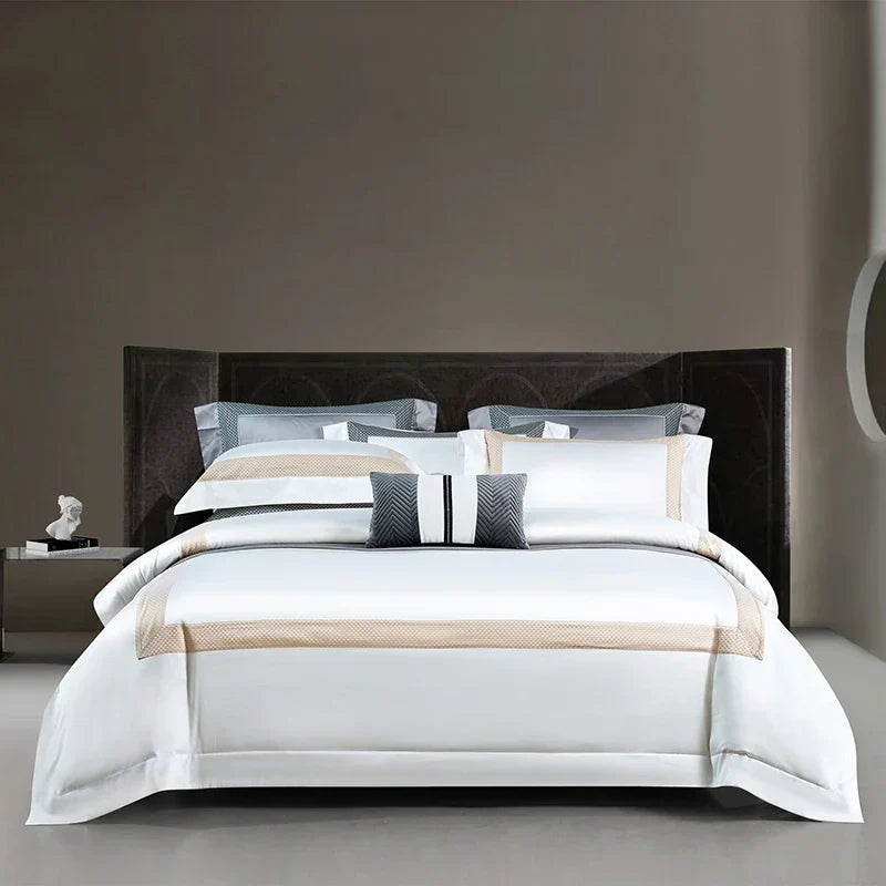 DecorBites™ King Size Luxury 1400TC Cotton White Bedding Set with Embroidery