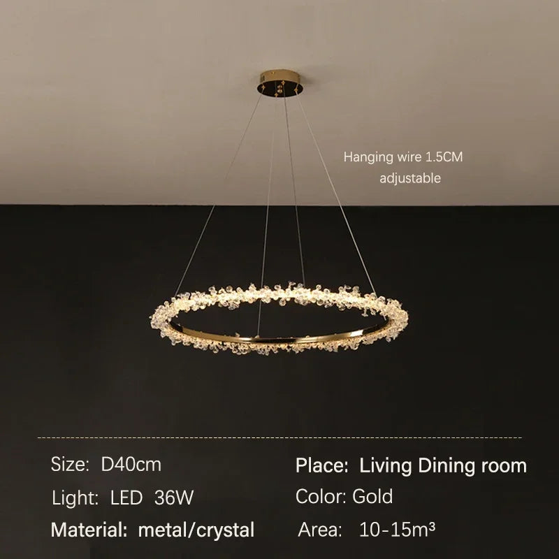 Decorbites™ Golden Round Crystal Chandelier | Nordischer Luxus-LED-Halo-Lüster für das Wohnzimmer
