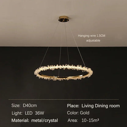 Decorbites™ Golden Round Crystal Chandelier | Nordischer Luxus-LED-Halo-Lüster für das Wohnzimmer