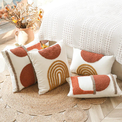 Decorbites™ Gematrisches Tufted Kissenbezug in verbranntem Orange Halbkreis für das Wohnzimmer