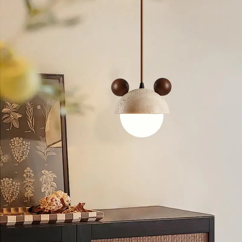 Decorbites™ Sahneglas-LED-Hängeleuchte Modern Holz Gelber Travertin-Hängeleuchte