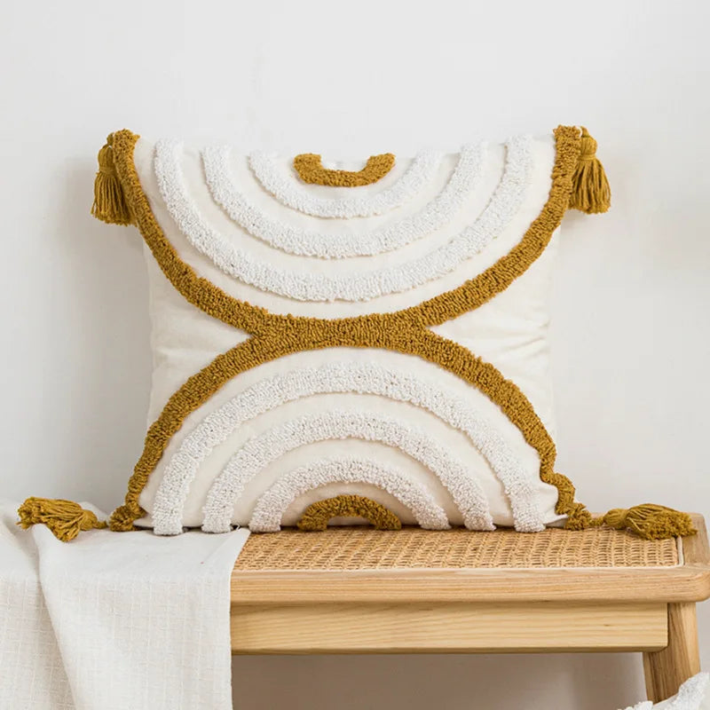 DecorBites™ Geometric Embroidery Cushion Cover with Tassel, Home Decor Pillowcase, Various Sizes