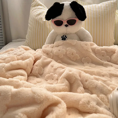 DecorBites™ Cozy Lamb Wool Flower Jacquard Blanket: Luxe Solid Color Sofa Quilt for Winter