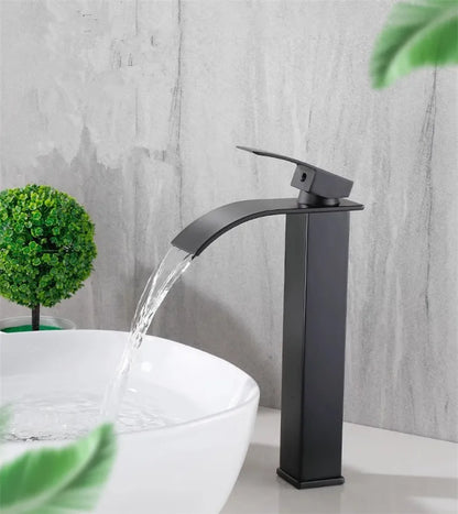 Decorbites™ Schwarz Messing Wasserfall Badezimmer Waschbecken Armatur Kalt Warm Mischer Einhebel Deckenmontage