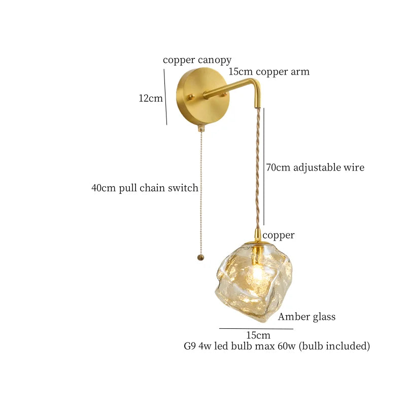 Brass Ice Glass Wall Sconce