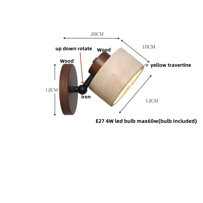 Decorbites™ LED Wandlampe Eisen Drehbar Küche Schlafzimmer Flur Gelber Travertin Holz Spiegel Licht