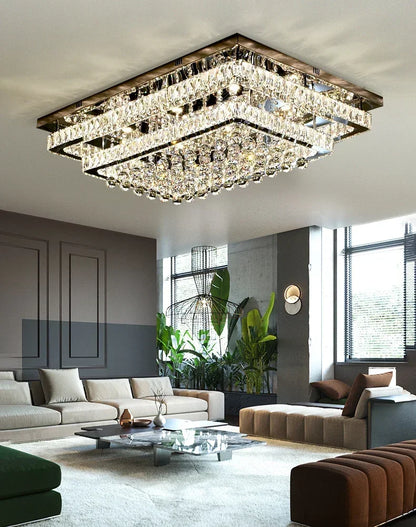 DecorBites™ Crystal LED Chandelier Silver Chrome Remote Control Light
