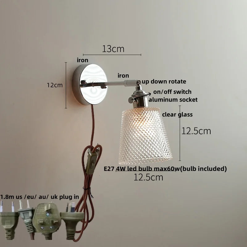 DecorBites™ Clear Glass LED Wall Sconce Pull Chain Modern Light Fixtures