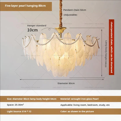 DecorBites™ Cream Wind Feather Pearl Crystal Chandelier for Luxury Living Room and Bedroom
