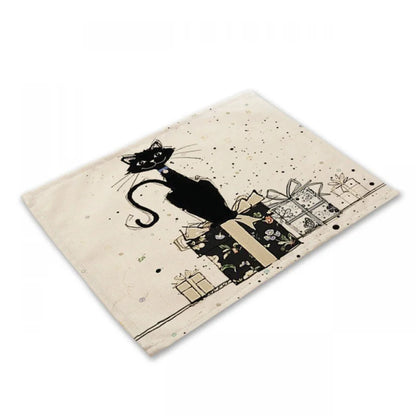 Decorbites™ Schwarze Katze Leinen-Platzset für Esstisch & Küchendekoration