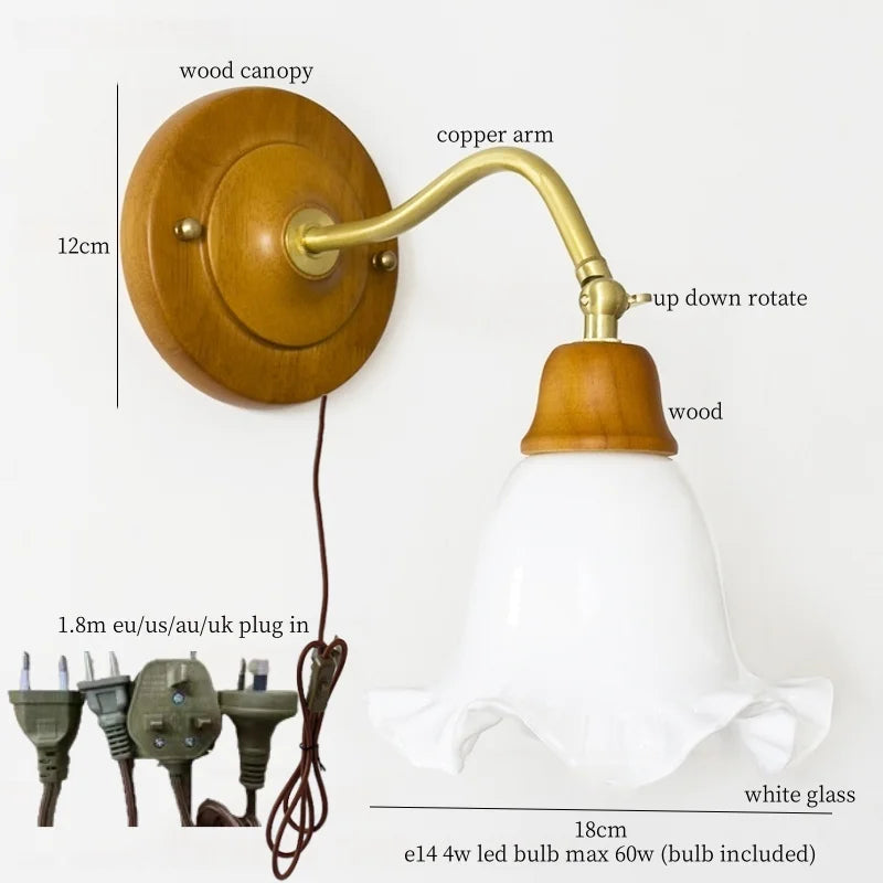 Decorbites™ Französische Vintage Kupferglas LED Wandleuchte für Schlafzimmer Wohnzimmer Spiegel
