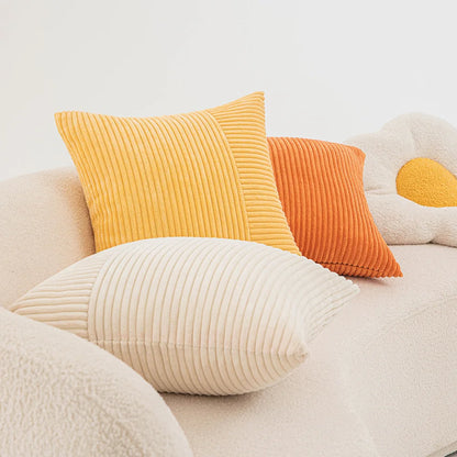 DecorBites™ Corduroy Striped Patchwork Throw Pillow Covers Set, Farmhouse Style Yellow Classic Pillowcases
