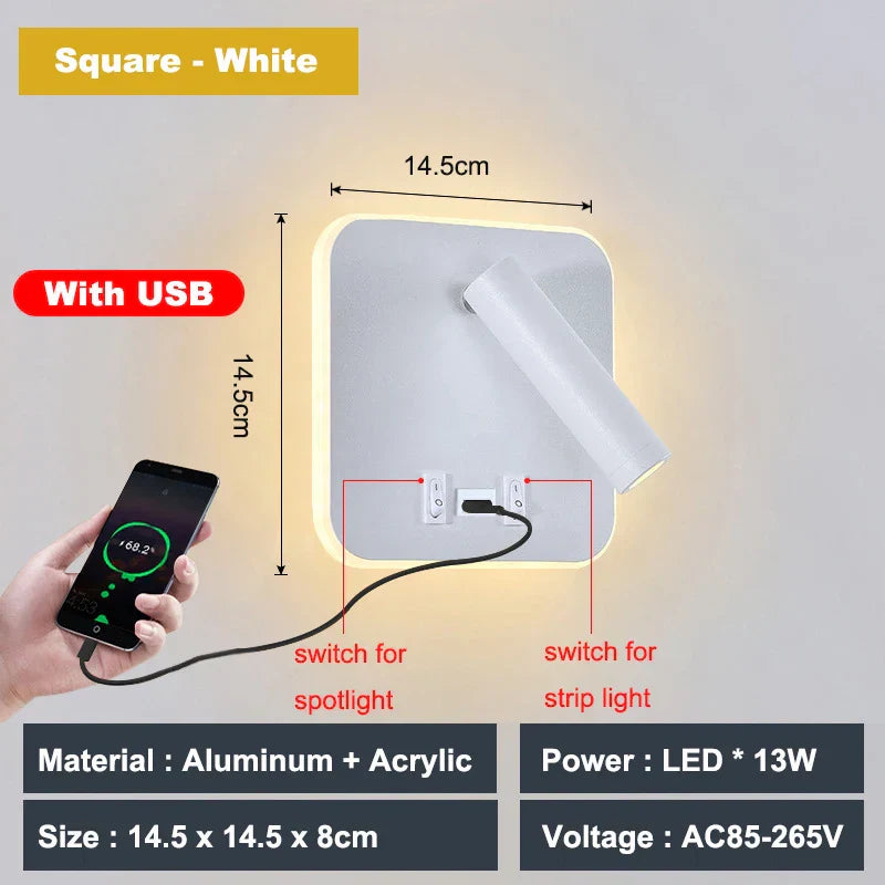 Decorbites™ verstellbare 10W Wandleuchte mit Schalter – Hotel, Schlafzimmer, Studierzimmer, Lesen