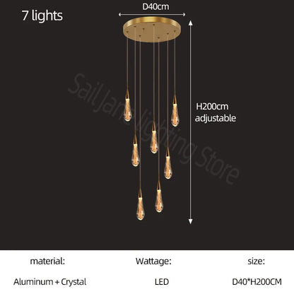 DecorBites™ Gold Crystal Chandelier for Modern Living, Dining & Stair Lighting