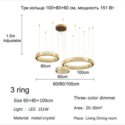 Decorbites™ Golden Crystal Kronleuchter: Nordisch Modern Luxuriöser LED-Hängender Halo für das Wohnzimmer
