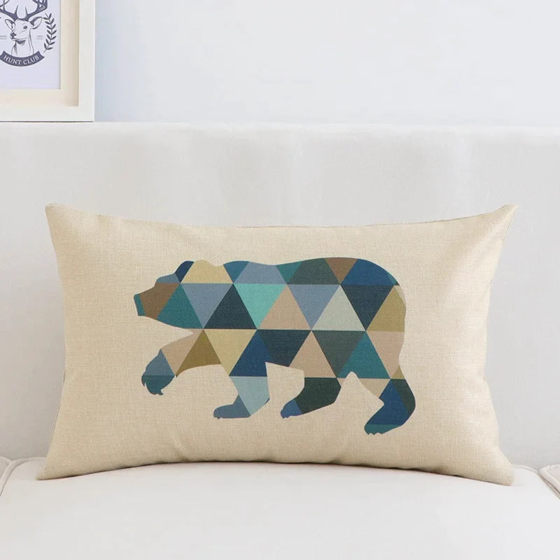 Decorbites™ Geometrisches Elch-Design Leinen Lendenkissenbezug 30x50 cm Modernes Nordisches Wohnraummöbel