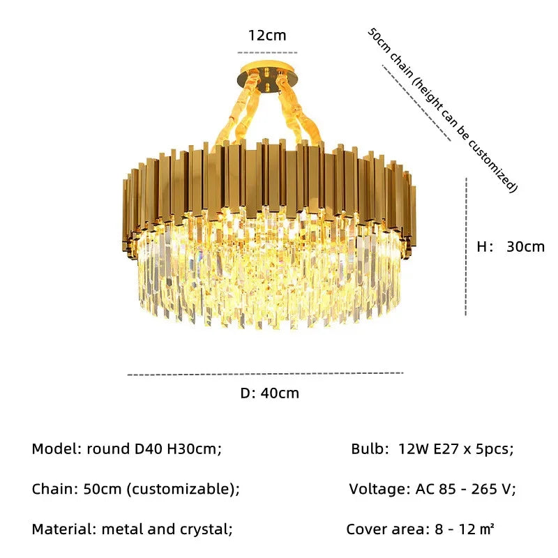 Gold Crystal LED Pendant 18-Light 2-Tier Design