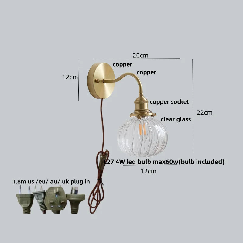 DecorBites™ Green Class Ball LED Wall Light Fixture, Copper Socket, Pull Chain Switch