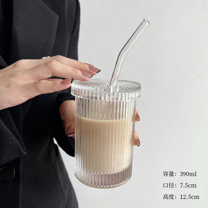 Decorbites™ Glasstrohhalm-Becher-Set | Japanischer Stil Kaffee-Tee-Milch-Becher mit Deckel