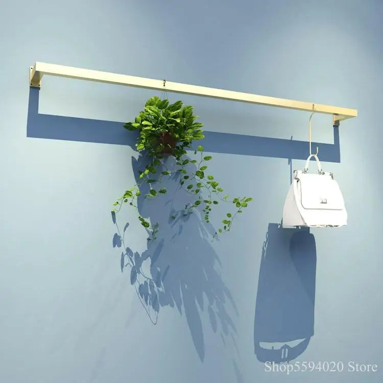 DecorBites™ Golden Iron Ladder Shelf Clothing Hanger Rack for Stylish Garment Display