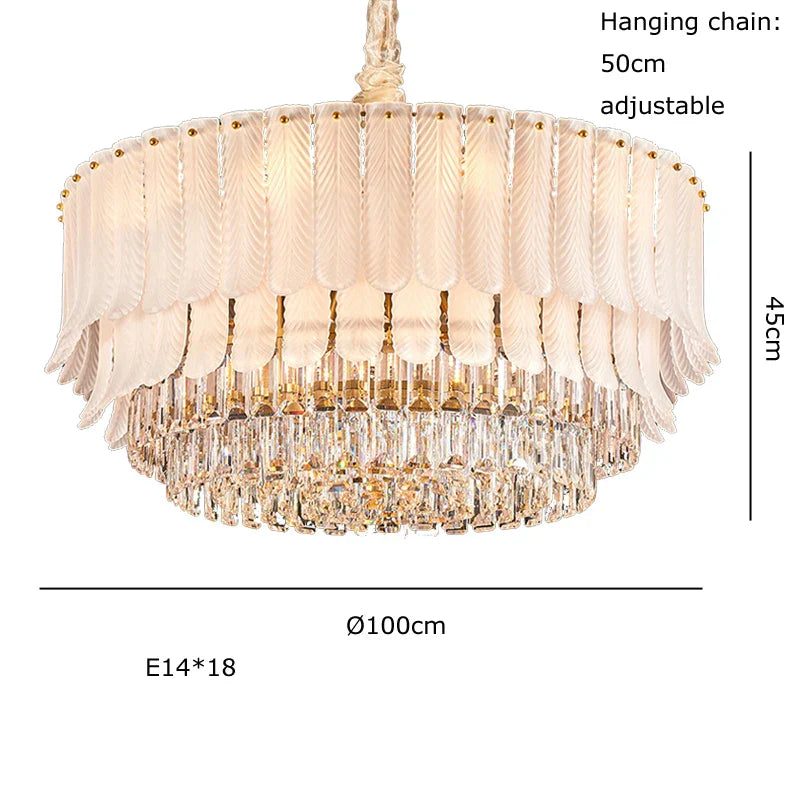 Gold Crystal Round Chandelier Polished Steel 100cm