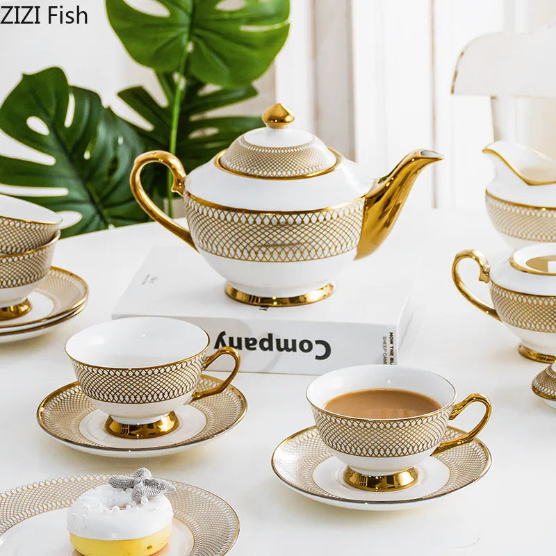 Gold Ceramic Tea Set With Milk Jug 1000ml