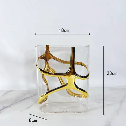 DecorBites™ Gold-Edged Glass Vase with Geometric Patterns for Home Decor