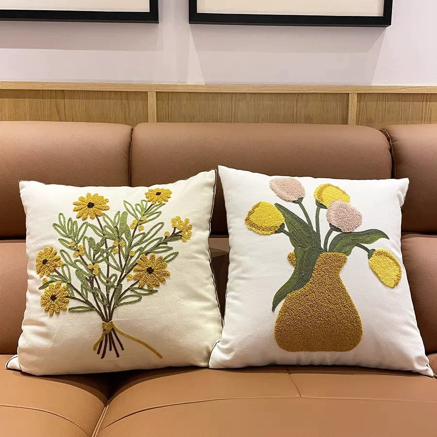 Embroidered Geometric Cushion Cover